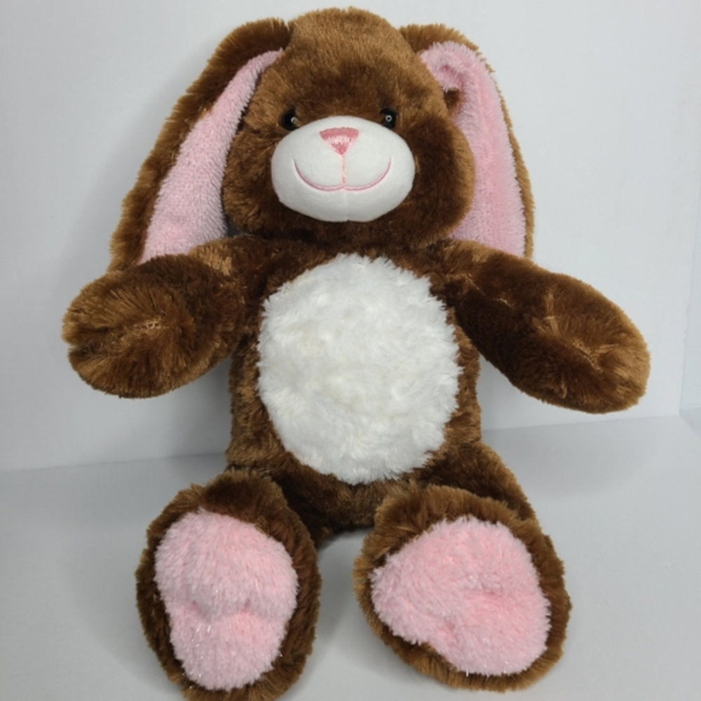 Build A Bear Glisten Dark Brown Glitter Fur Bunny Rabbit Pink Eared Sparkle